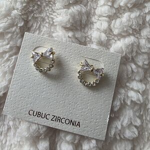 Gold and Silver Cubic Zirconia Bow Earrings